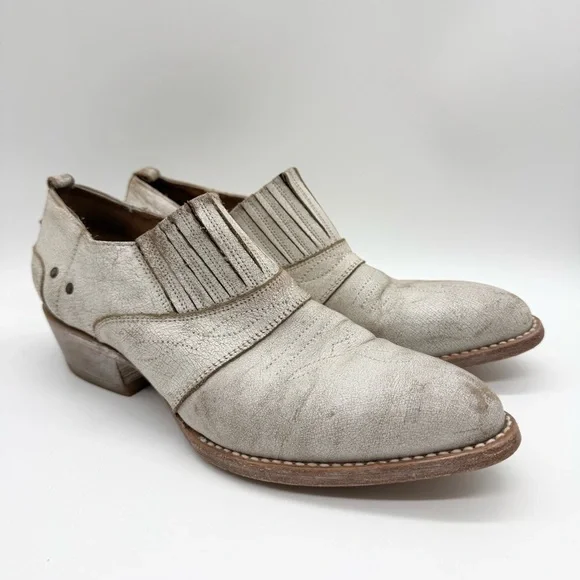 Matisse Roscoe Distressed Leather Almond Toe Heeled Western Bootie Cream Sz 8.5 - Picture 3 of 13